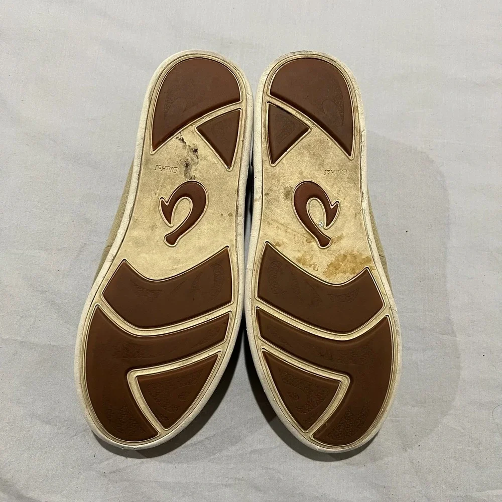 OluKai Manoa 10382-1033 Mens Ta Brown Leather Canvas Lightweight Slip On Shoes 8